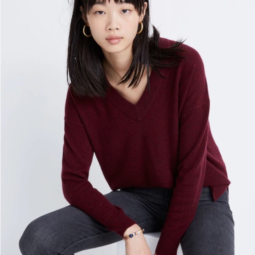 Madewell Cashmere Burgundy V-Neck Sweater